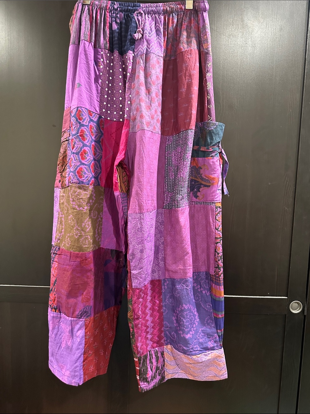 Bohemian Patchwork Wide-Leg Pants in Purple